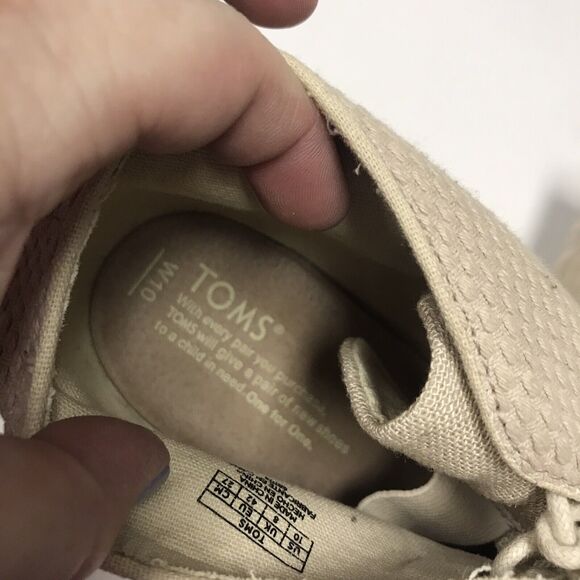 TOMS Ankle Booties Womens 10 Canvas Burlap Woven Cork Wedge Lace Up Heel - Picture 7 of 9